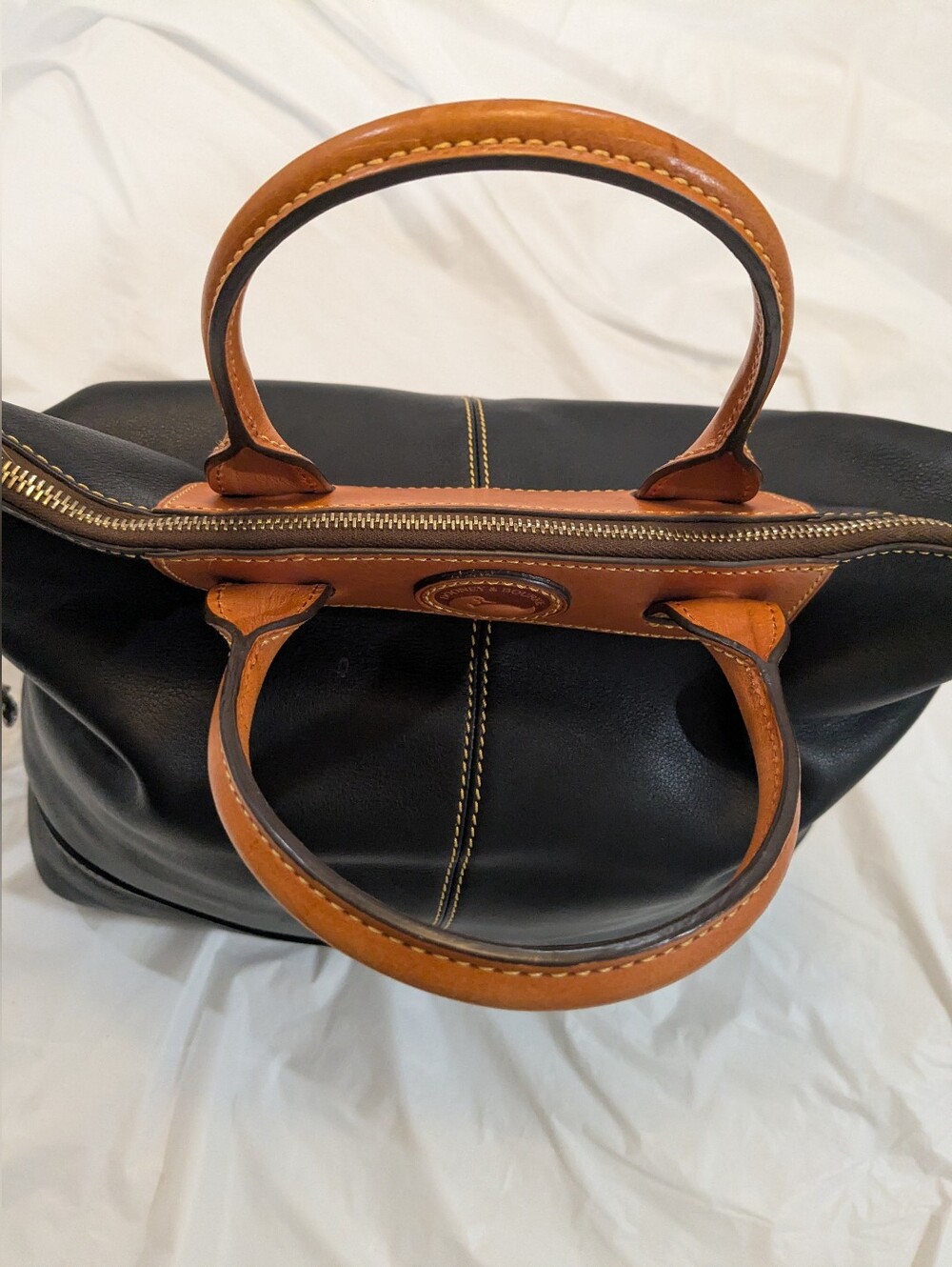 Dooney & Bourke Black Leather Zip-Top Tote with Tan Trim - Picture 4 of 15